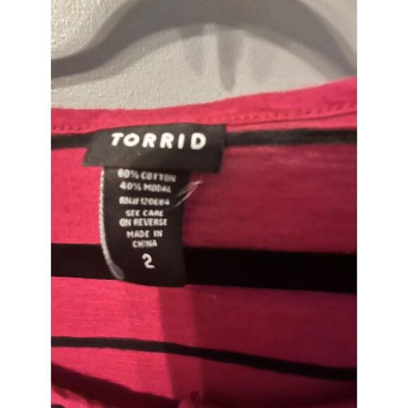 Torrid size 2 cranberry pink red color shirt with black stripes - Picture 2 of 3
